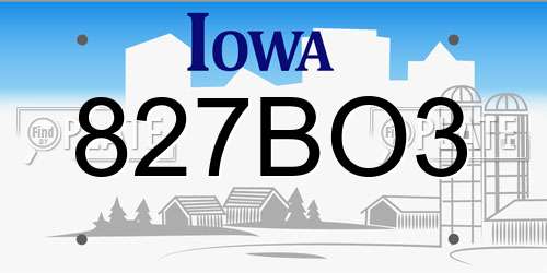 827BO3 Iowa License Plate