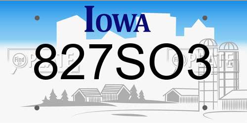 827SO3 Iowa License Plate