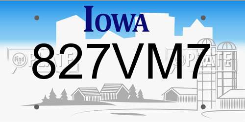 827VM7 Iowa License Plate