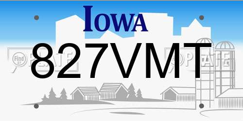 827VMT Iowa License Plate