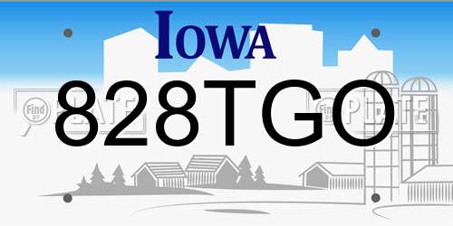 828TGO Iowa License Plate
