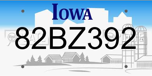 82BZ392 Iowa License Plate