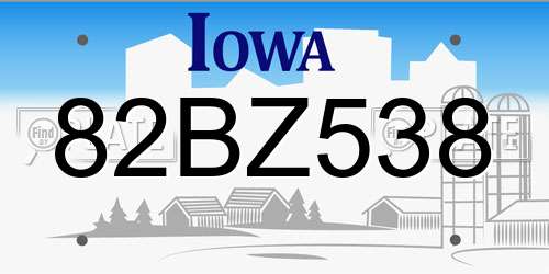 82BZ538 Iowa License Plate