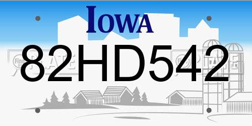82HD542 Iowa License Plate