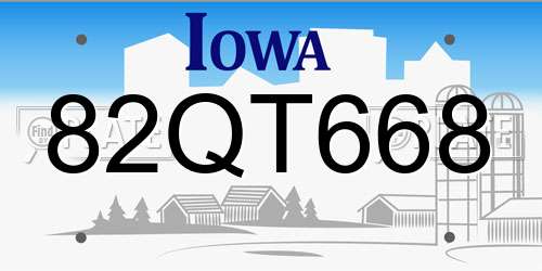82QT668 Iowa License Plate