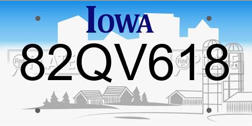 82QV618 Iowa License Plate