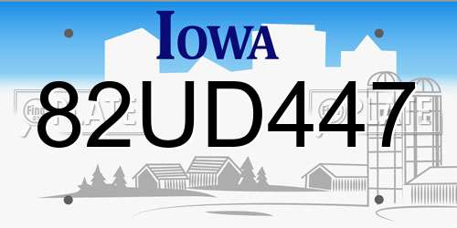 82UD447 Iowa License Plate
