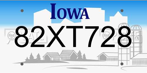 82XT728 Iowa License Plate