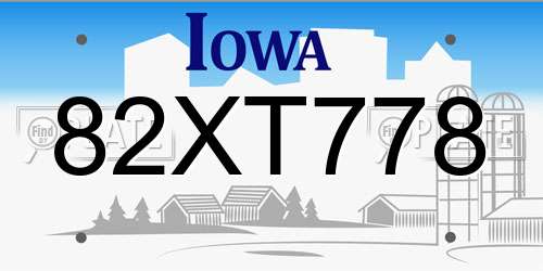 82XT778 Iowa License Plate