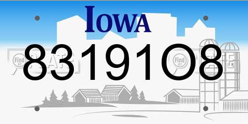 83191O8 Iowa License Plate