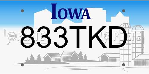 833TKD Iowa License Plate