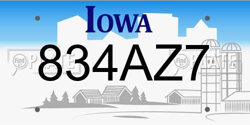 834AZ7 Iowa License Plate