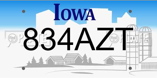 834AZT Iowa License Plate