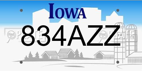 834AZZ Iowa License Plate