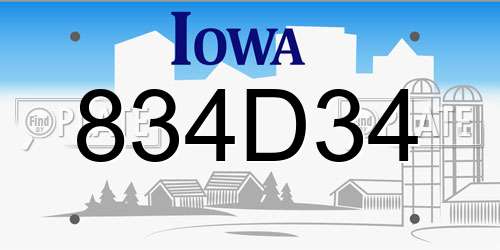 834D34 Iowa License Plate