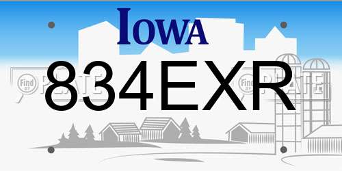 834EXR Iowa License Plate