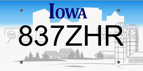 837ZHR Iowa License Plate