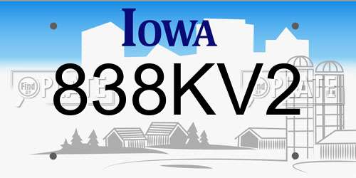 838KV2 Iowa License Plate