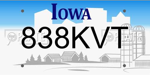 838KVT Iowa License Plate
