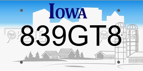 839GT8 Iowa License Plate
