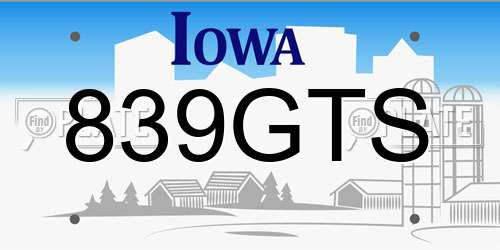 839GTS Iowa License Plate