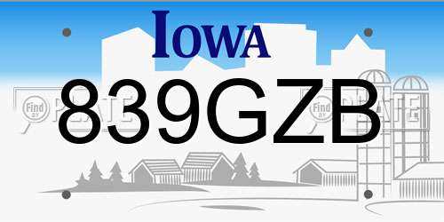 839GZB Iowa License Plate