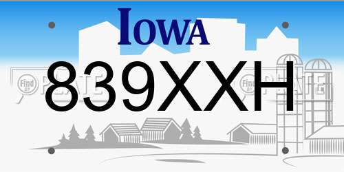 839XXH Iowa License Plate