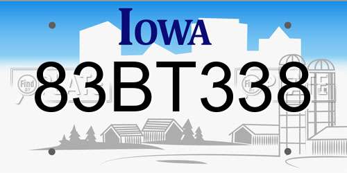 83BT338 Iowa License Plate