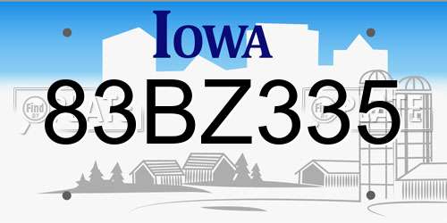 83BZ335 Iowa License Plate