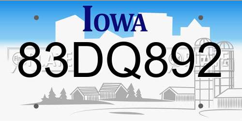 83DQ892 Iowa License Plate