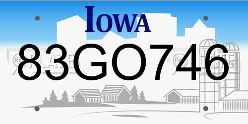 83GO746 Iowa License Plate