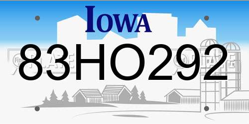 83HO292 Iowa License Plate