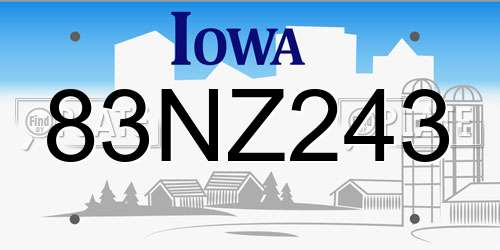 83NZ243 Iowa License Plate