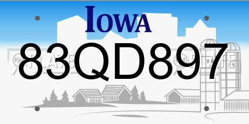 83QD897 Iowa License Plate
