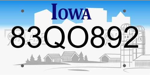 83QO892 Iowa License Plate