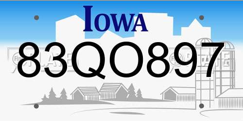83QO897 Iowa License Plate