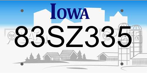 83SZ335 Iowa License Plate