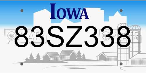 83SZ338 Iowa License Plate