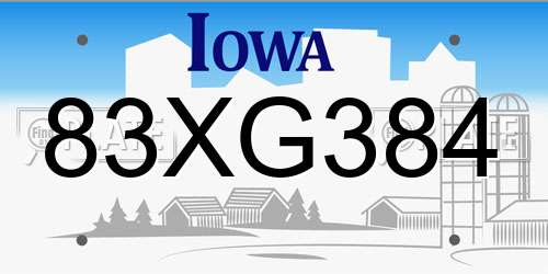 83XG384 Iowa License Plate