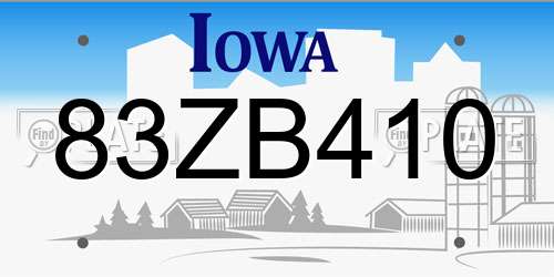 83ZB410 Iowa License Plate