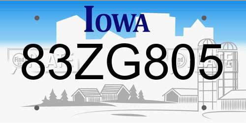 83ZG805 Iowa License Plate