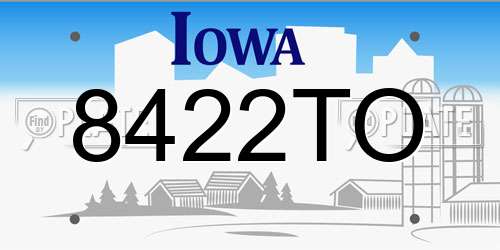 8422TO Iowa License Plate