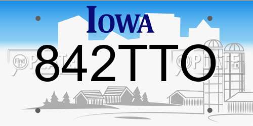 842TTO Iowa License Plate