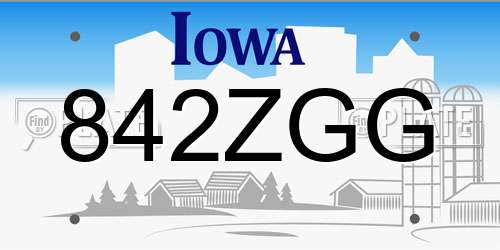 842ZGG Iowa License Plate
