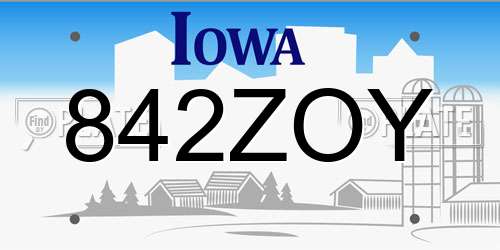 842ZOY Iowa License Plate