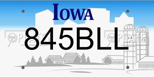 845BLL Iowa License Plate