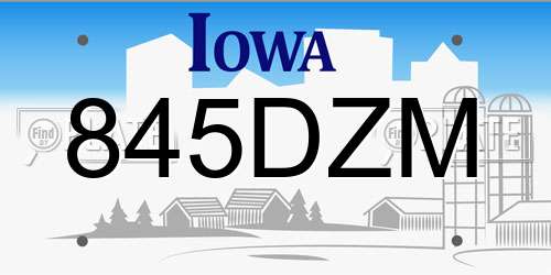 845DZM Iowa License Plate