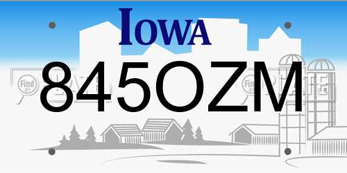 845OZM Iowa License Plate