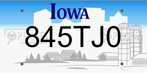 845TJ0 Iowa License Plate