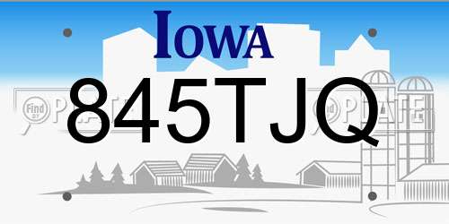 845TJQ Iowa License Plate